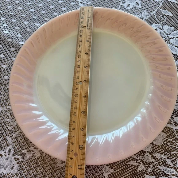 Rare Find- Set of 4 Fire King Pink Swirl Dinner Plates 9" Vintage 1950's